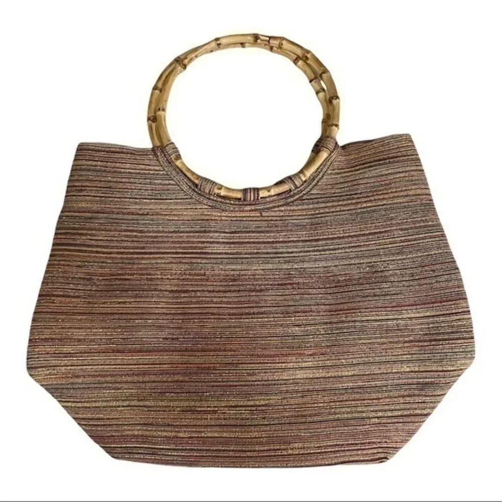 Cappelli Straworld Women's Handbag With Bamboo Handles Neutral Color 15x12